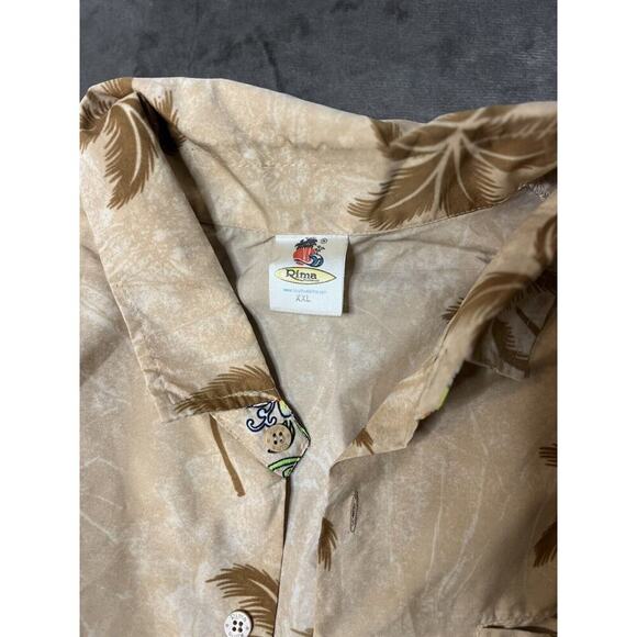 Rima Hawaiian Button Up Shirt XXL Aloha Surfing Palm Tree Bus Tan Top Vintage - Picture 3 of 4